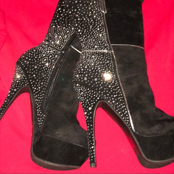 🔥SUPER SALE🔥Black Sparkly Stilletto boots - Picture 1 of 4